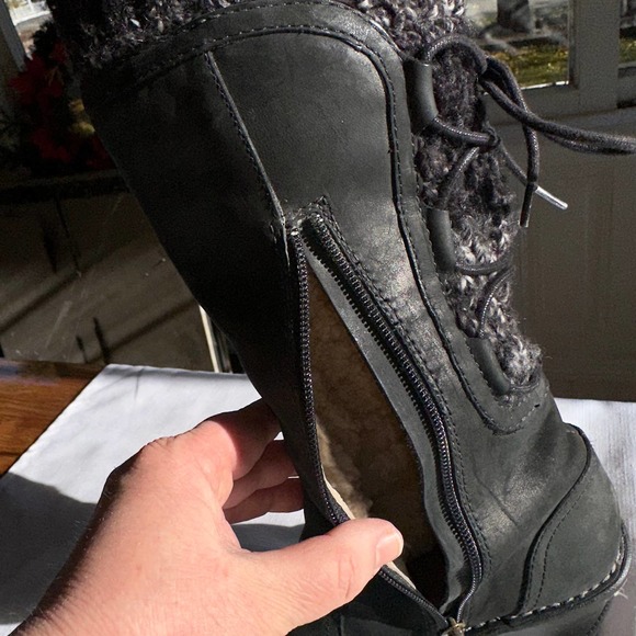 UGG - Skylar Wedge Boots, Black Suede Leather and knitted cuff, Size: US6/EU37 - Picture 3 of 10